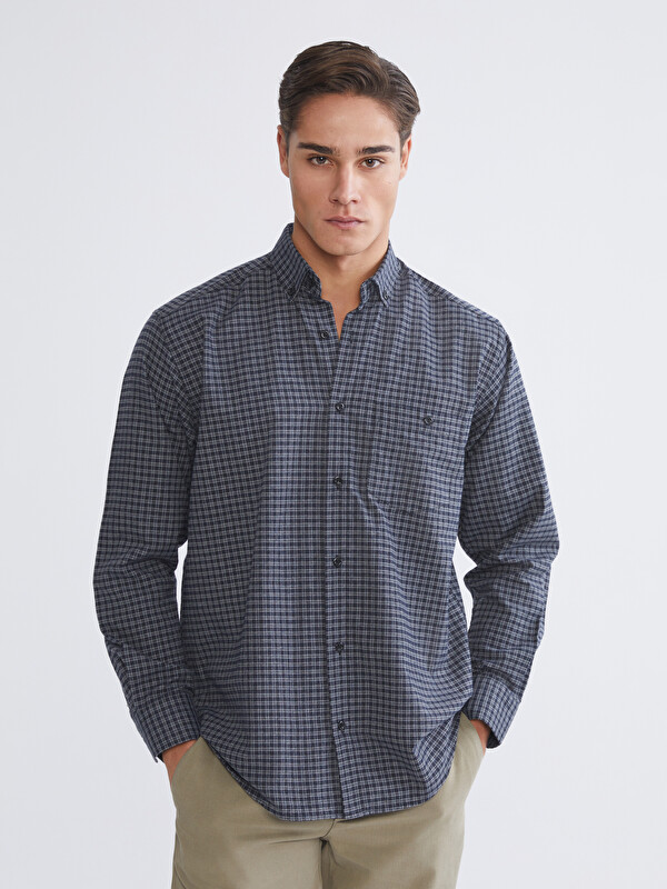 LCWAIKIKI Classic Regular Fit Uzun Kollu Ekose Gabardin Erkek Gömlek