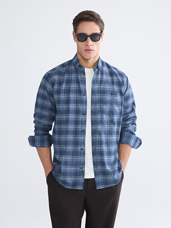 LCWAIKIKI Classic Regular Fit Uzun Kollu Ekose Gabardin Erkek Gömlek