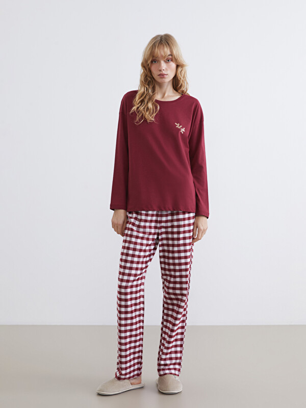 LCW DREAM Bisiklet Yaka Baskılı Kadın Pijama Takımı