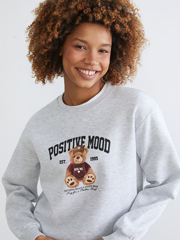 XSIDE Ayı Teddy Baskılı Oversize Kadın Kalın Sweatshirt
