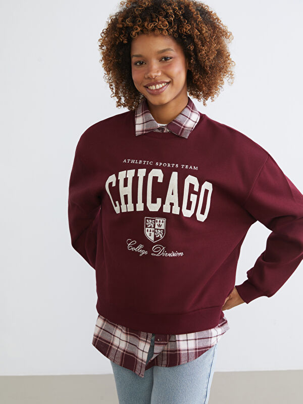 XSIDE Chicago Baskılı Oversize Kadın Kalın Sweatshirt