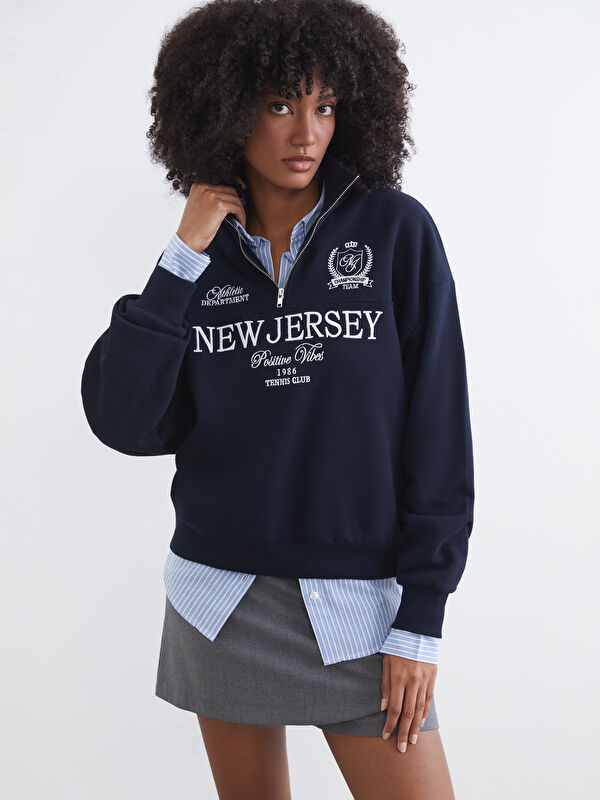XSIDE New Jersey Nakışlı Oversize Kadın Kalın Sweatshirt