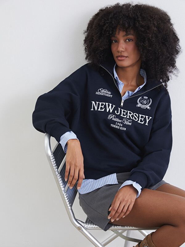 XSIDE Світшот з вишивкою new jersey, вільна посадка, товстий, для жінок
