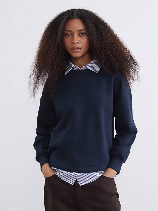 XSIDE Shirt Collar Striped Women's Thick Sweatshirt