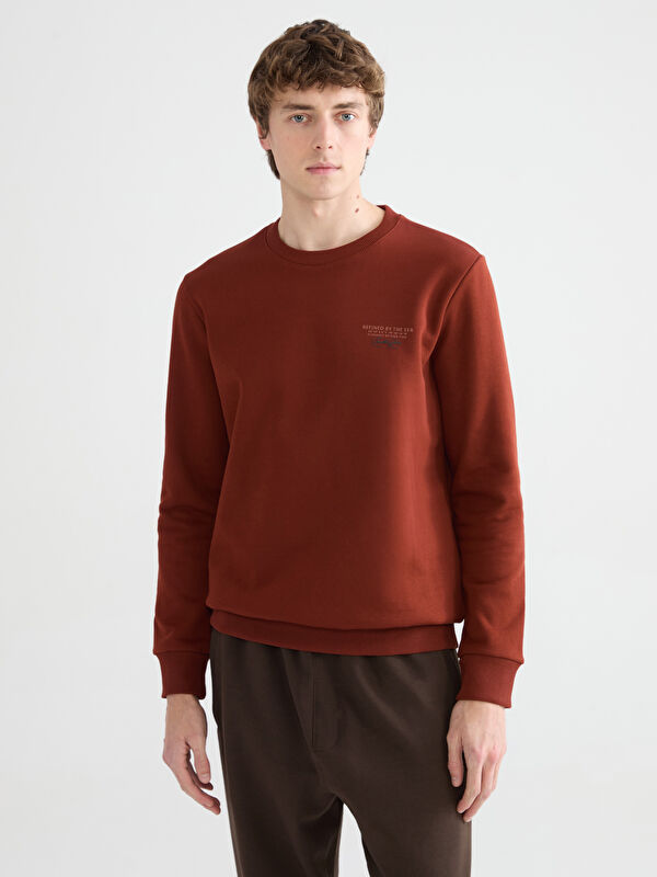 SOUTHBLUE Bisiklet Yaka Baskılı Erkek Kalın Sweatshirt