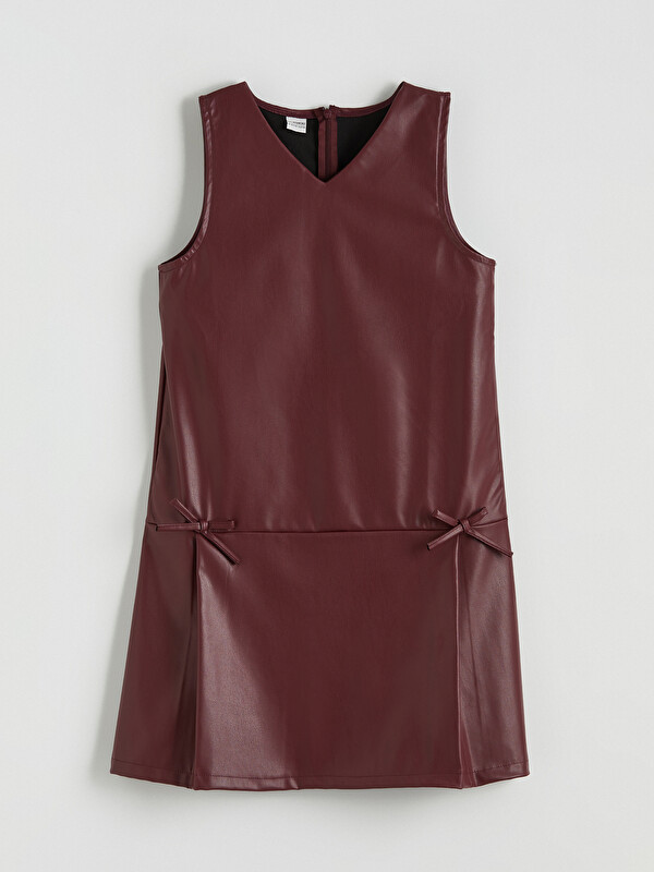 LCW Kids Bow Detailed Faux Leather Girls' Dress