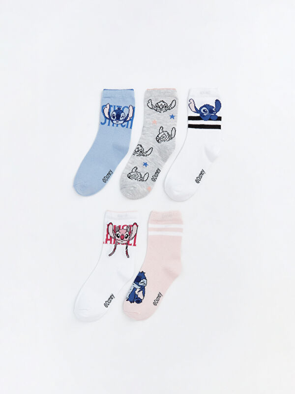 LCW Kids Stitch and Angel Patterned Girls' Ankle Socks 5 Pack