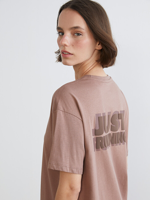 KOOR SPORT Bisiklet Yaka Baskılı Oversize Kadın Spor Tişört