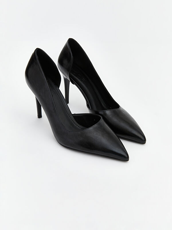 Deri Görünümlü Sivri Burun Kadın Topuklu Ayakkabı - Görsel 2