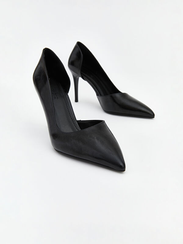 Deri Görünümlü Sivri Burun Kadın Topuklu Ayakkabı - Görsel 4