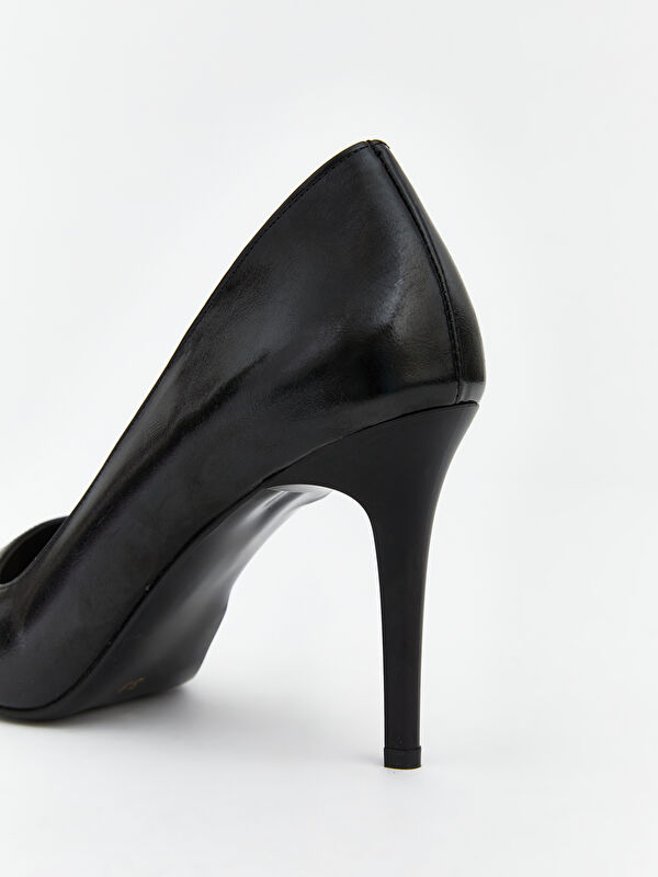 Deri Görünümlü Sivri Burun Kadın Topuklu Ayakkabı - Görsel 6