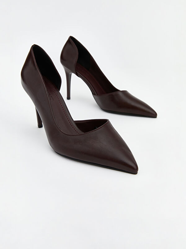 Deri Görünümlü Sivri Burun Kadın Topuklu Ayakkabı - Görsel 4