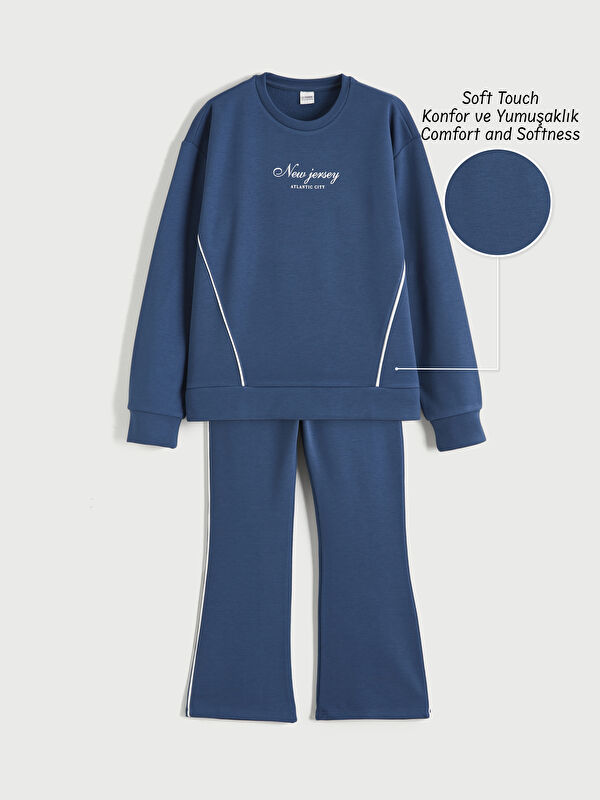 LCW Kids Bisiklet Yaka Kız Çocuk Soft Touch Sweatshirt ve Eşofman Altı