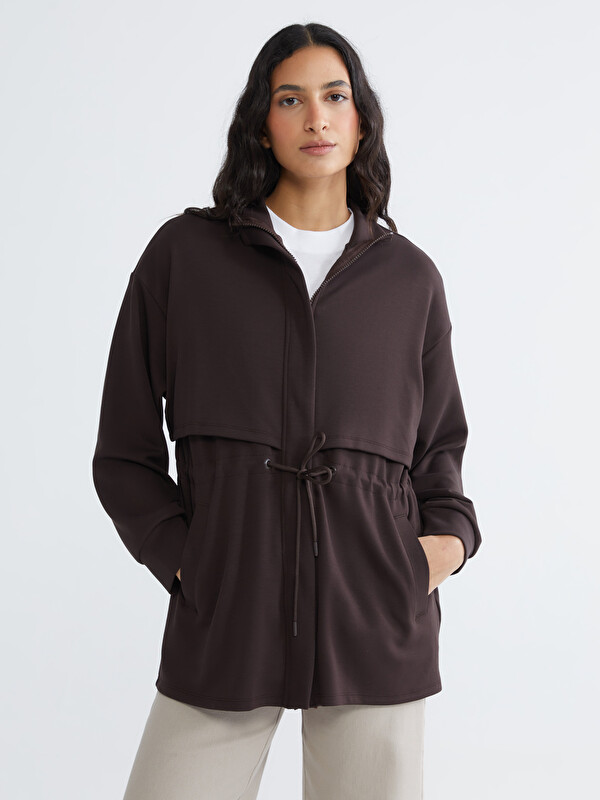 LCW Modest Dik Yaka Oversize Kadın Fermuarlı Sweatshirt