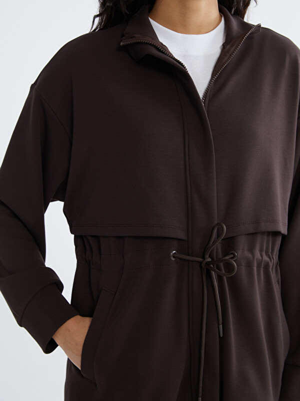 LCW Modest Kahverengi Dik Yaka Oversize Kadın Fermuarlı Sweatshirt