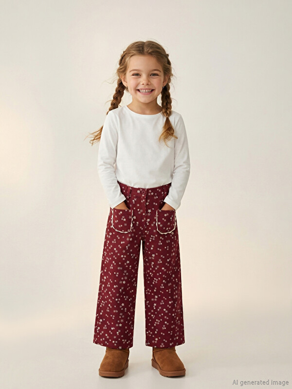 LCW Kids Çiçek Baskılı Kız Çocuk Pantolon