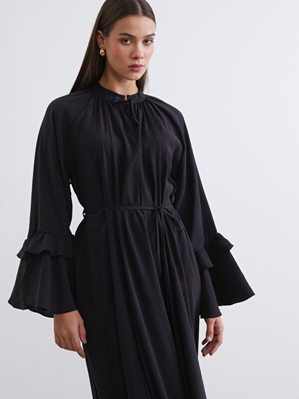 LCW Modest Bağlamalı Yaka Fırfırlı Büzgülü Elbise
