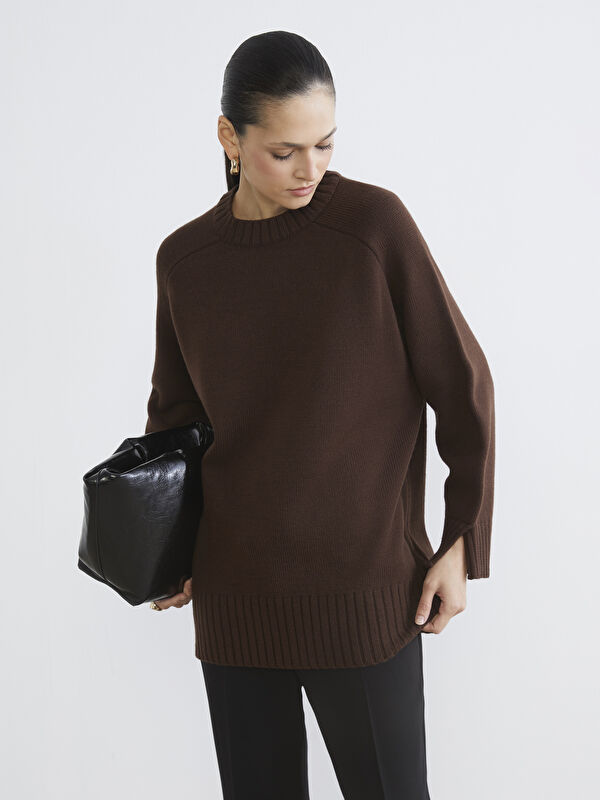 LCW Modest Bisiklet Yaka Oversize Kadın Triko Tunik