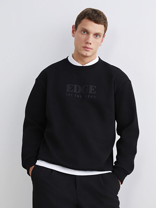 LCW Vision Bisiklet Yaka Baskılı Erkek Kalın Sweatshirt