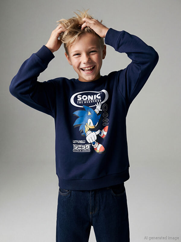 LCW Kids Sonic Baskılı Erkek Çocuk Kalın Sweatshirt