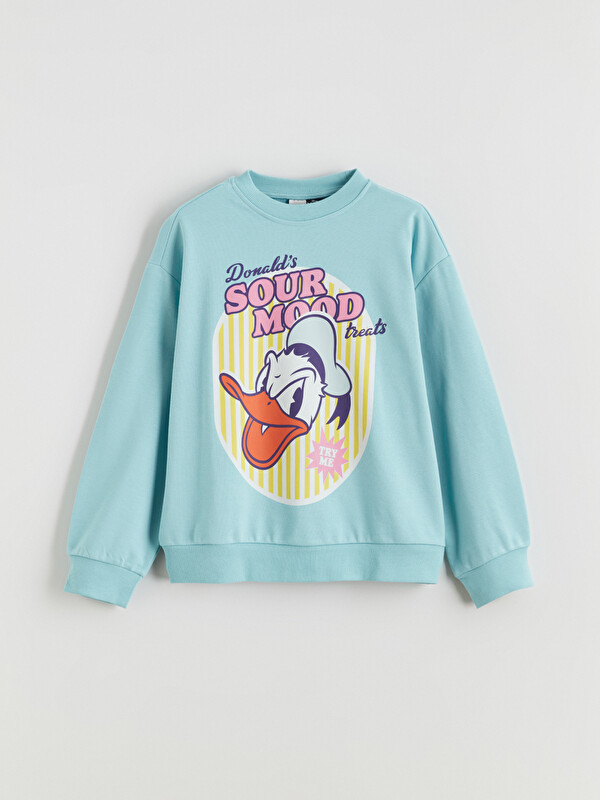 LCW Kids Bisiklet Yaka Donald Duck Baskılı Kız Çocuk Sweatshirt