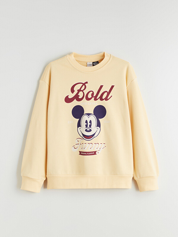 LCW Kids Bisiklet Yaka Mickey Mouse Baskılı Kız Çocuk Sweatshirt