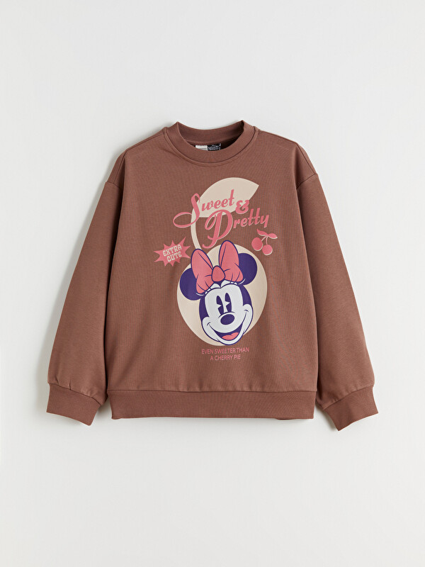 LCW Kids Bisiklet Yaka Minnie Mouse Baskılı Kız Çocuk Sweatshirt