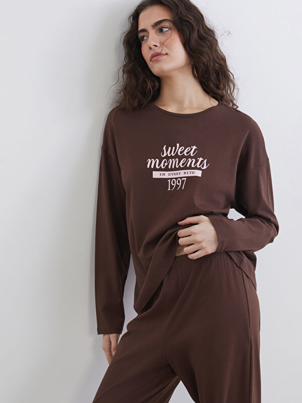 LCW DREAM Bisiklet Yaka Baskılı Kadın Pijama Takımı