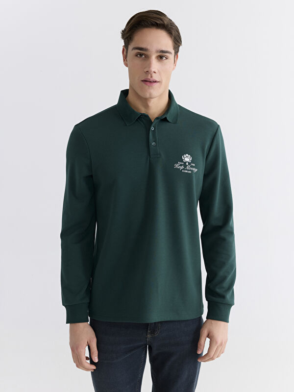 LCWAIKIKI Classic Polo Yaka Baskılı Erkek Sweatshirt
