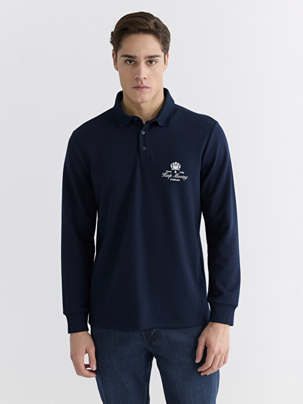 LCWAIKIKI Classic Polo Yaka Baskılı Erkek Sweatshirt