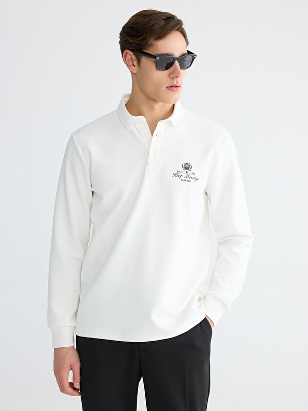 LCWAIKIKI Classic Polo Yaka Baskılı Erkek Sweatshirt