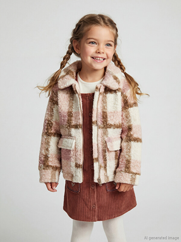 LCW Kids Пальто из каше в клетку для девочек