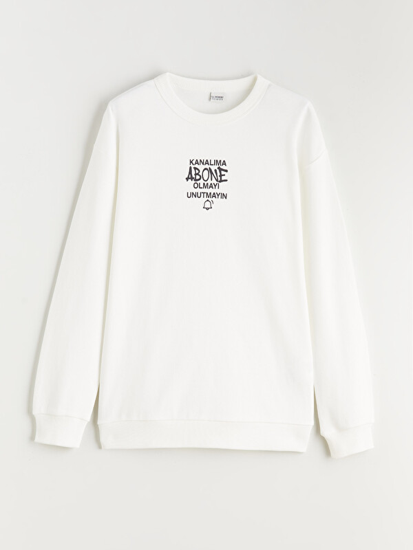 LCW Kids Bisiklet Yaka Slogan Baskılı Erkek Çocuk Sweatshirt