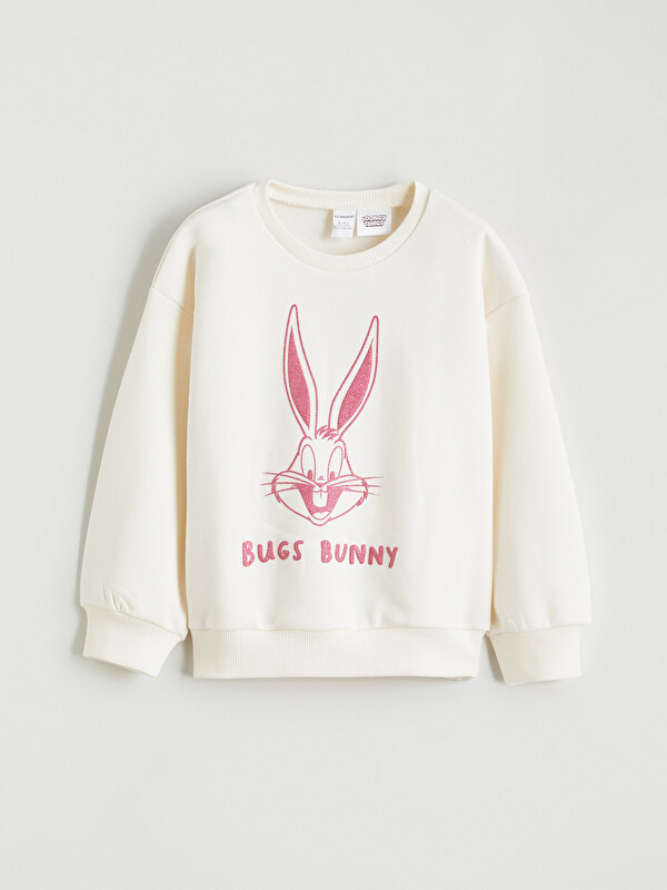 LCW Kids Bugs Bunny Baskılı Kız Çocuk Kalın Sweatshirt