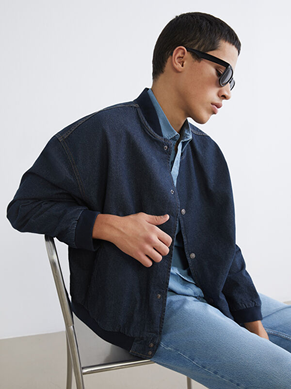 LCW Jeans Rahat Kalıp Kolej Yaka Erkek Bomber Jean Ceket