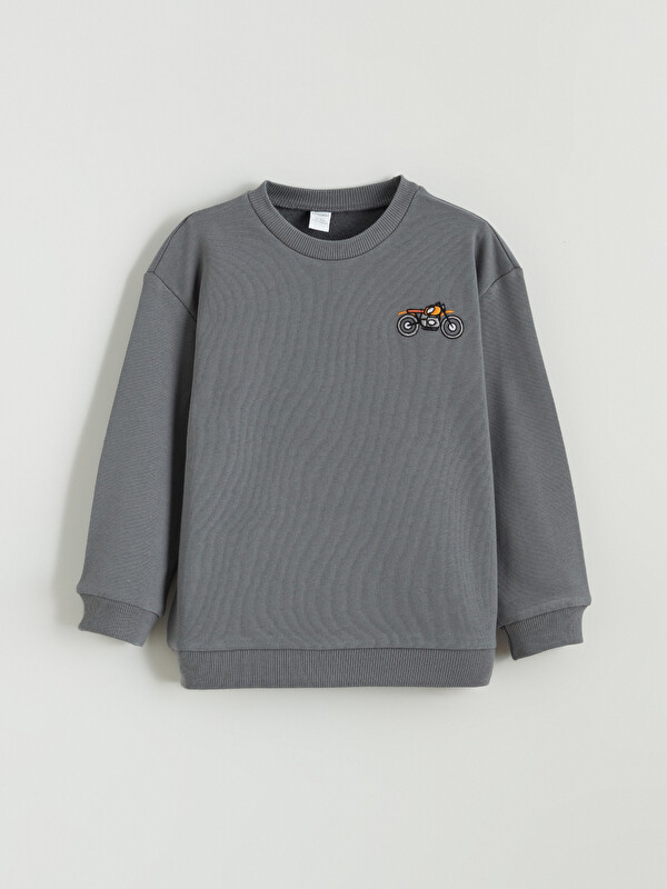 LCW Kids Bisiklet Yaka Nakışlı Erkek Çocuk Sweatshirt