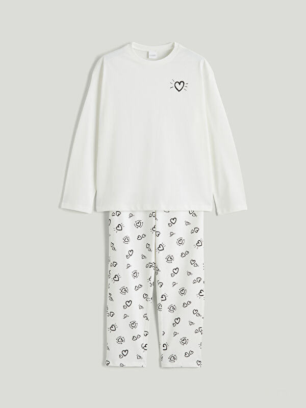 LCW Kids Bisiklet Yaka Baskılı Kız Çocuk Pijama Takımı