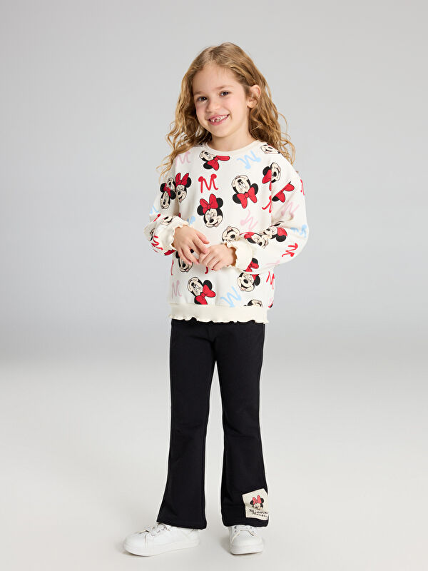 LCW Kids Minnie Mouse Baskılı Kız Çocuk Sweatshirt ve Tayt