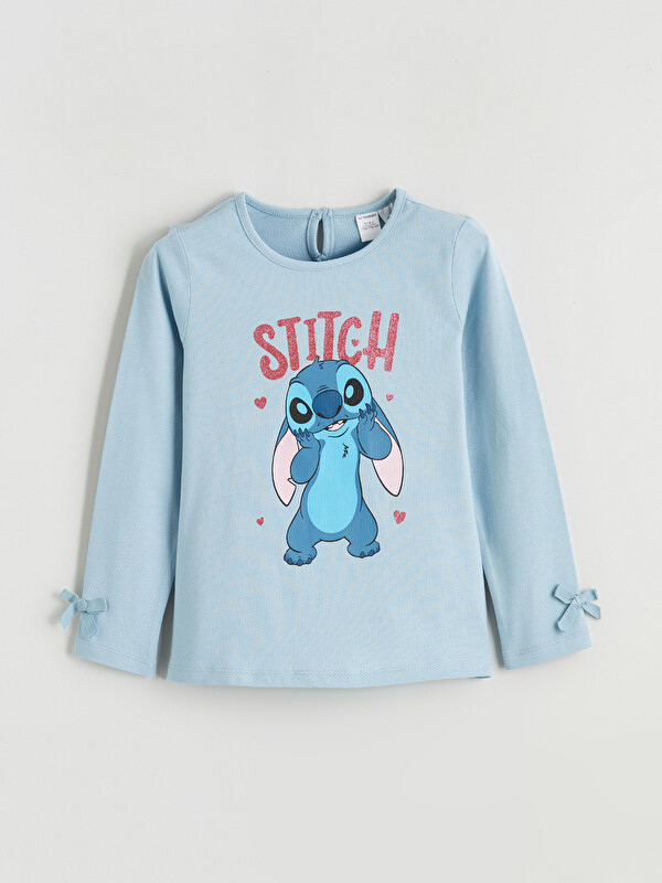 LCW Kids Bisiklet Yaka Lilo & Stitch Baskılı Kız Bebek Tişört