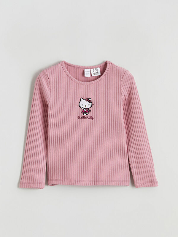 LCW Kids қыздарға арналған дөңгелек жағалы hello kitty кестеленген футболка