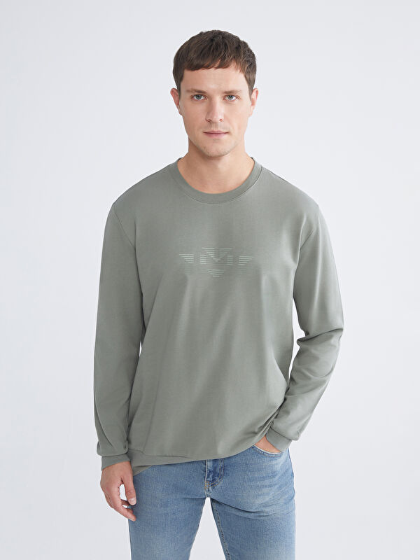 LCWAIKIKI Classic Bisiklet Yaka Baskılı Erkek Sweatshirt