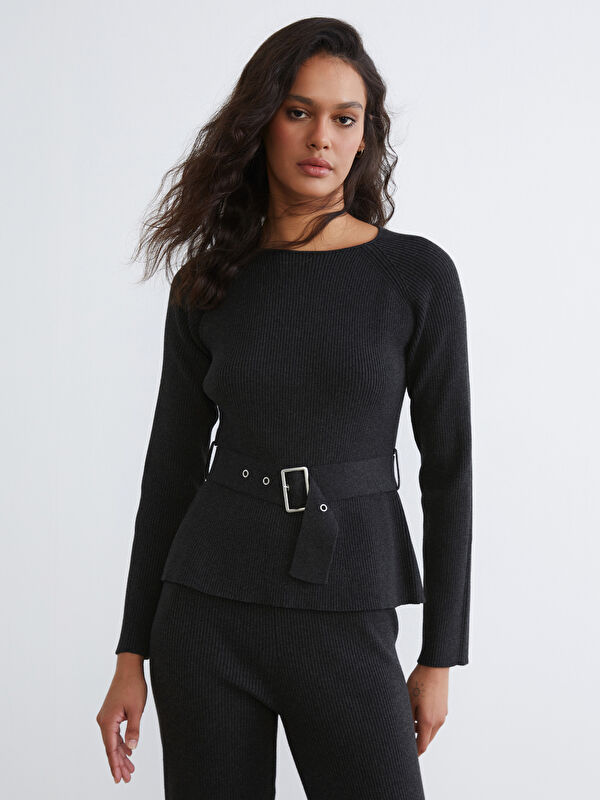 LCW Vision Crew Neck Belted Women's Knitwear Sweater