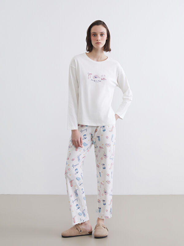 LCW Young Bisiklet Yaka Baskılı Kadın Pijama Takımı