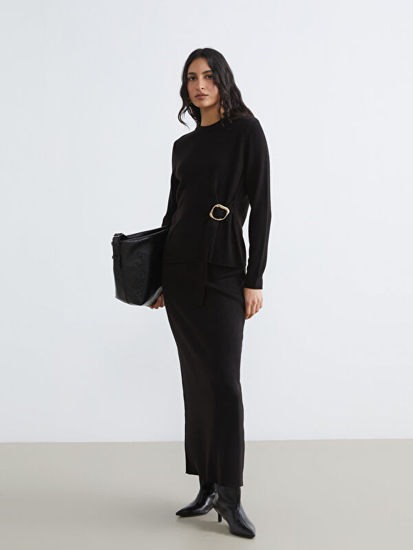 LCW Modest Beli Lastikli Fitilli Triko Etek