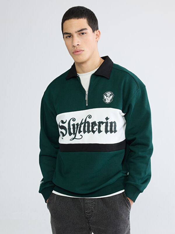 XSIDE Polo Yaka Harry Potter Baskılı Erkek Kalın Sweatshirt
