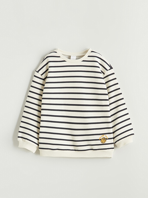 LCW baby Bisiklet Yaka Çizgili Erkek Bebek Sweatshirt