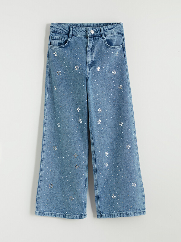 LCW Kids Wideleg Taşlı Kız Çocuk Jean Pantolon