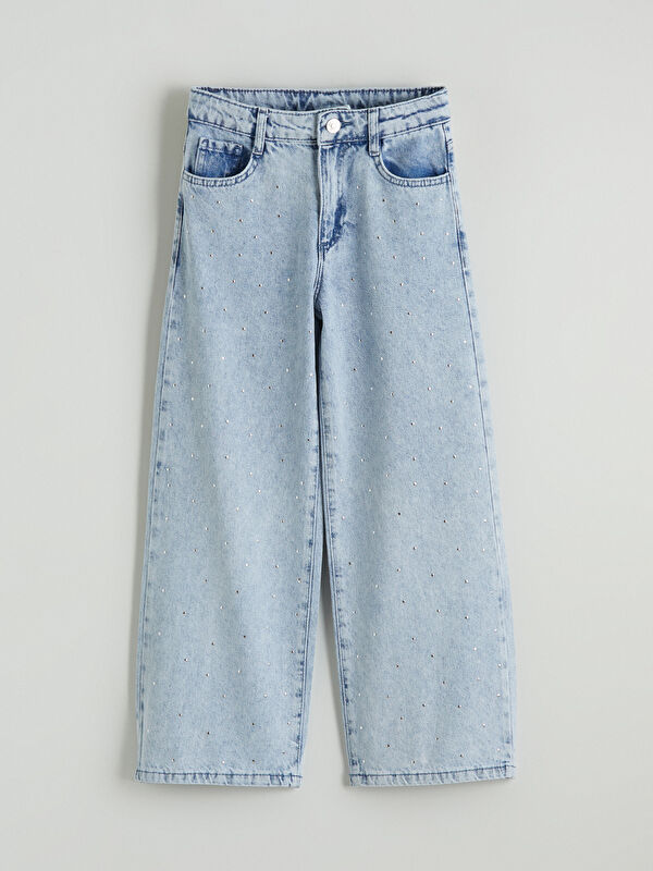 LCW Kids Wideleg Taşlı Kız Çocuk Jean Pantolon