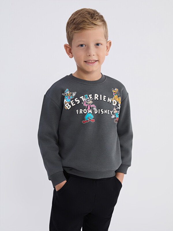 LCW Kids Bisiklet Yaka Mickey Mouse Baskılı Erkek Çocuk Sweatshirt