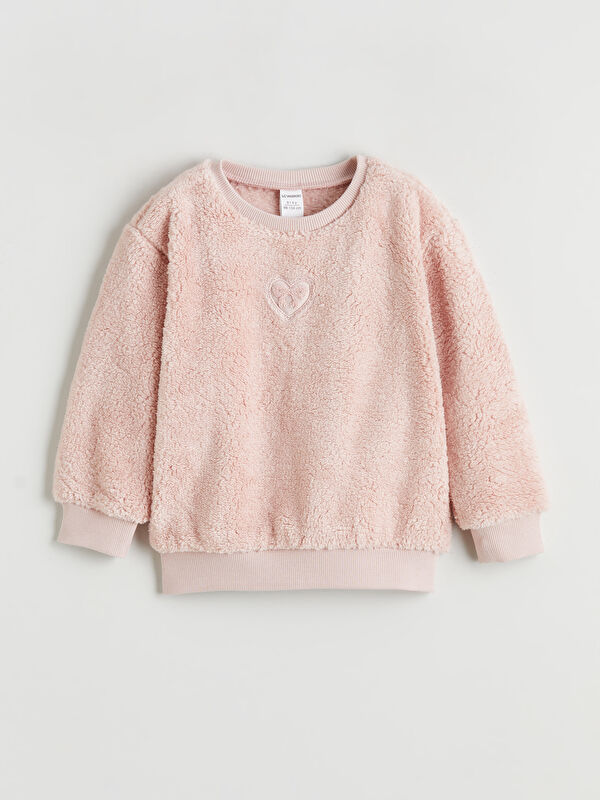 LCW Kids Kalp Nakışlı Kız Çocuk Pelüş Sweatshirt